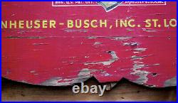 Large Antique Hand Painted Budweiser Anheuser Busch Wood Sign Eagle Crest Wagon