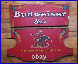 Large Antique Hand Painted Budweiser Anheuser Busch Wood Sign Eagle Crest Wagon