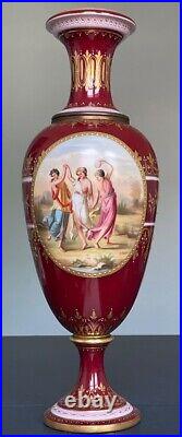 Large Antique Handpainted Royal Vienna Three Graces Cabinet Vase. Artist Signed