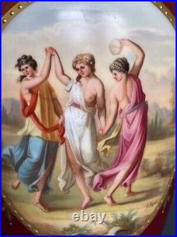 Large Antique Handpainted Royal Vienna Three Graces Cabinet Vase. Artist Signed