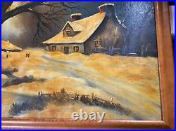 Large Antique Home And Landscape In Winter Scene Oil Painting Signed/Framed