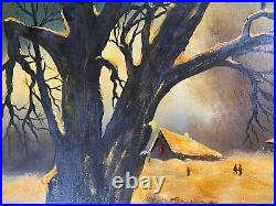Large Antique Home And Landscape In Winter Scene Oil Painting Signed/Framed