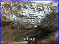 Large Antique Japanese Bronze Tiger Sculpture Period Signed etched statue 26.3L