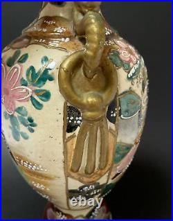 Large Antique Japanese Satsuma Moriage Vase Twin Dragon Handles Signed Af