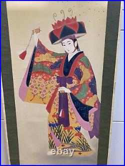 Large Antique Japanese watercolor Geisha signed? Original