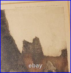 Large Antique Julien Van Santen Red Roofs Etching Framed Wall Art Signed