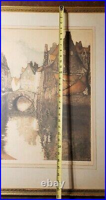 Large Antique Julien Van Santen Red Roofs Etching Framed Wall Art Signed