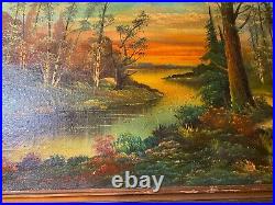 Large Antique M Hassebar River Landscape Scene Oil Painting Signed/Framed