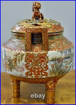 Large Antique Meiji Japanese Censer Incense Burner Signed 25cm Tall