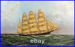 Large Antique Nautical Oil Painting CLIPPER SHIP Great Republic Ca. 1920