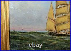 Large Antique Nautical Oil Painting CLIPPER SHIP Great Republic Ca. 1920