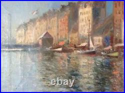 Large Antique Oil Impressionism Painting Seaside Harbord Marseille Pierre FOREST