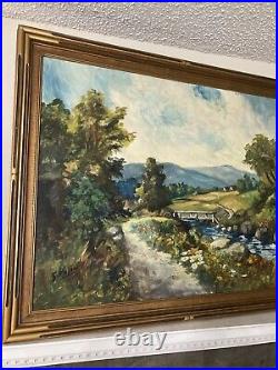 Large Antique Oil Painting Landscape Detroit Publishing Co Label Signed S Vasiu