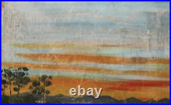 Large Antique Oil Painting Landscape Lake Swans