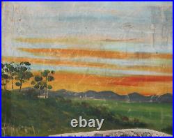 Large Antique Oil Painting Landscape Lake Swans