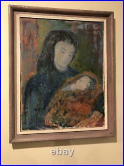 Large Antique Original Oil Painting Mother & Child Includes Frame. Signed