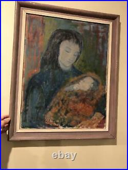 Large Antique Original Oil Painting Mother & Child Includes Frame. Signed