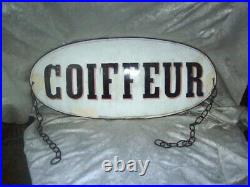 Large Antique Outdoor Hanging Porcelain on Metal FRENCH Hair SALON STGN COIFFEUR