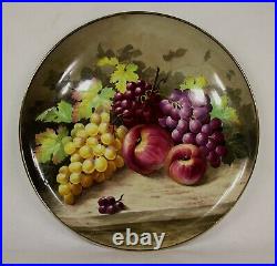Large Antique Porcelain Hand Painted Signed Charger Plate Apples Grapes Fruits