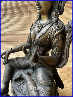 Large Antique Qing Chinese / Tibet Seated Tara Buddah Bronze Statue Signed 13