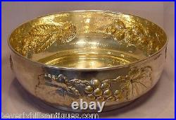 Large Antique Repousse Silver Plated Gilt Signed Bowl