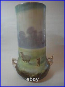 Large Antique Royal Doulton hand painted sheep vase, signed by J. HANCOCK, C1910