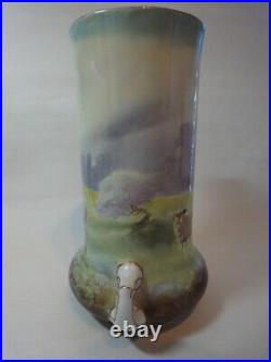 Large Antique Royal Doulton hand painted sheep vase, signed by J. HANCOCK, C1910