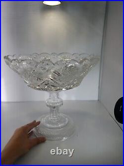 Large Antique Russian cut glass & pinwheel signed Lucien Center bowl compote