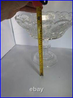 Large Antique Russian cut glass & pinwheel signed Lucien Center bowl compote