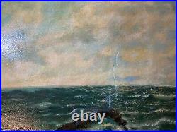 Large Antique Seascape Scene Oil Painting Signed And Framed
