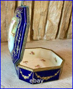 Large Antique Sevres Style Casket Jewel Box Ormolu Bronze Hand Painted Signed