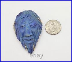 Large Antique Signed Whitt 14k Gold Hand Carved Lapis Chinese Monk Pendant/pin
