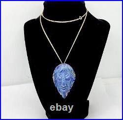 Large Antique Signed Whitt 14k Gold Hand Carved Lapis Chinese Monk Pendant/pin