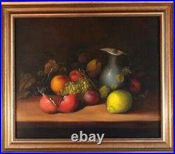Large Antique Still Life Fruit Oil Painting On Canvas Contemporary Vintage Art