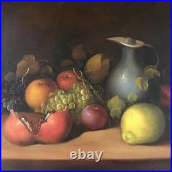 Large Antique Still Life Fruit Oil Painting On Canvas Contemporary Vintage Art