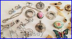 Large Antique Vintage Jewelry Lot, Designer Signed, Sterling, Porcelain and More