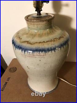 Large Antique Vintage Lamped Artist Potter Maker Signed Art Pottery Vase Jar