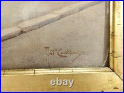 Large Antique Watercolor Painting French or Italian Signed Illegibly Under Glass