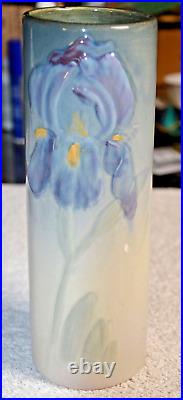 Large Antique Weller Signed Art Pottery Etna Tall Vase with IRIS Decoration 10.5