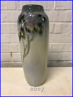 Large Antique Weller Signed Art Pottery Etna Tall Vase with Roses Decoration 13.8