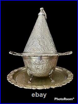 Large Brazier Ceremonial Silver Arab With Tray Signed Ep. 900
