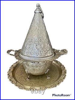 Large Brazier Ceremonial Silver Arab With Tray Signed Ep. 900