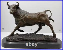 Large Bronze Bull Sculpture 44cm x 32cm Solid Marble Base Signed