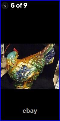 Large C0l0rful 11 Antique French Maj0lica R00ster Artist Signed
