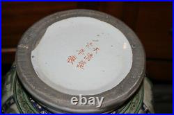 Large Chinese Painted Porcelain Pottery Vase Women Flowers Handles Signed Bottom