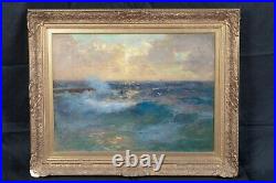 Large Circa 1900 Seascape Surf At Twilight Waves JENO KARPATHY (1870-1950)