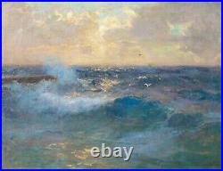 Large Circa 1900 Seascape Surf At Twilight Waves JENO KARPATHY (1870-1950)