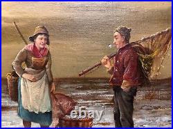 Large Dutch Antique 19th c. G. Birkett oil painting on canvas Genre scene Signed