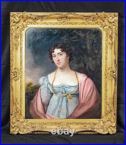 Large Early 19th Century English School Portrait Of A Lady Antique Oil Painting