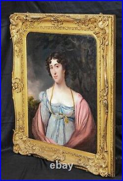 Large Early 19th Century English School Portrait Of A Lady Antique Oil Painting